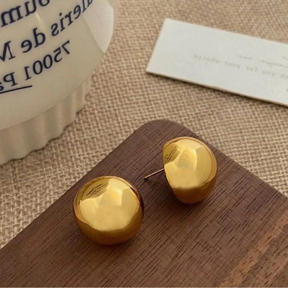 Punk Fashion Geometric Half Metal Big Ball Round Stud Earrings for Women…